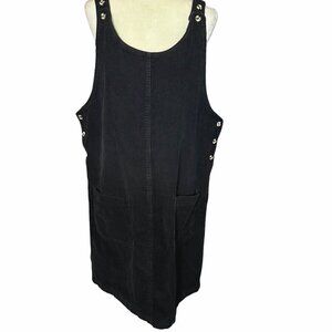 Vintage Corduroy Jumper Dress Black Overalls 90s Plus Size 1X Pinafore Modest